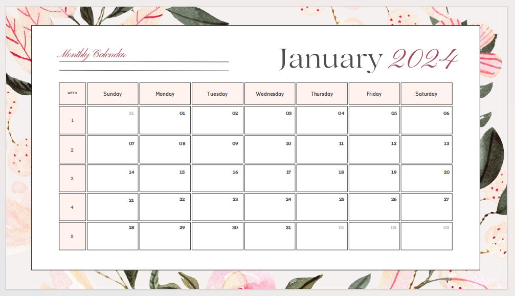 A monthly of Calendar Templates. | I really like the pink style of this template, it's very beautiful, and you?